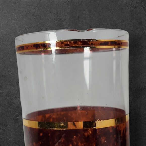 6 Vintage Culver Highball Glasses Tortoiseshell Brazilian Brown 22K Gold Barware - Picture 7 of 10